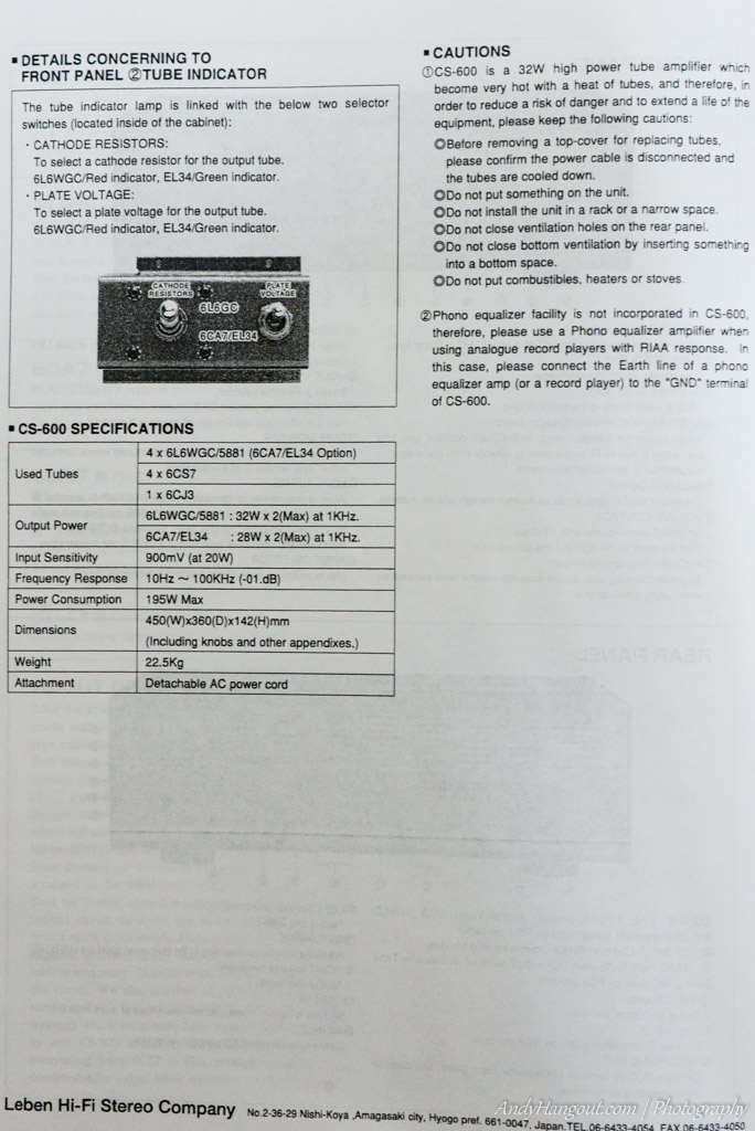 The Leben CS600 operation manual.